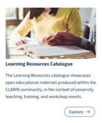 A screenshot of the learning resources catalogue link from the CLARIN Learning Hub
